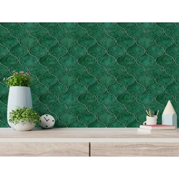 Green Arabesque Peel and Stick Wall Tiles