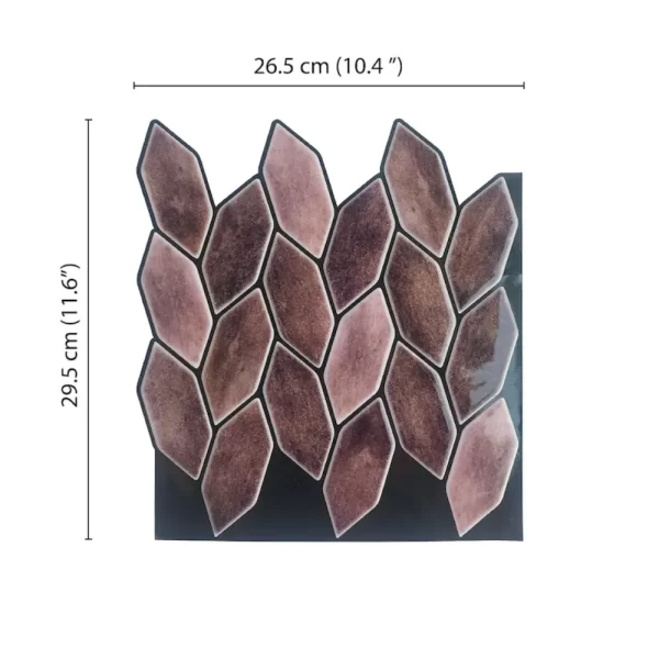 Rose Gold Peel and Stick Wall Tile Sheet Dimensions – 26.5 cm x 29.5 cm