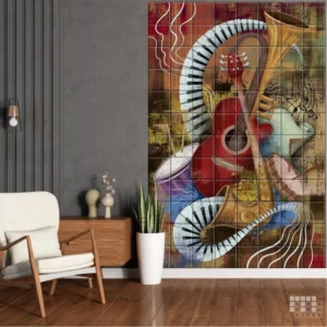Acoustic Guitar Wall Art: Cubistic Music Peel and Stick Tile