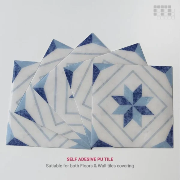 Peel and Stick Floor Tiles | Anti-Slip PU, Modern Blue Star