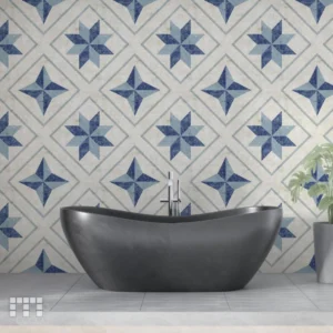 Peel and Stick Floor Tiles | Anti-Slip PU, Modern Blue Star