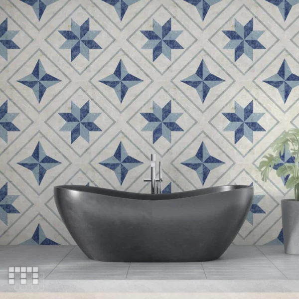 Peel and Stick Floor Tiles | Anti-Slip PU, Modern Blue Star
