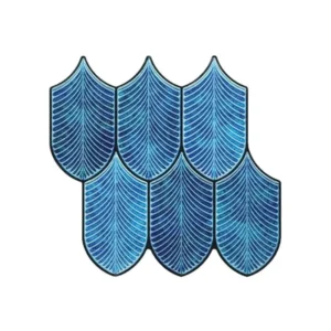 3D Ink Blue Leaf Peel & Stick Tiles|Easy DIY Adhesive Backsplash for Kitchen Walls
